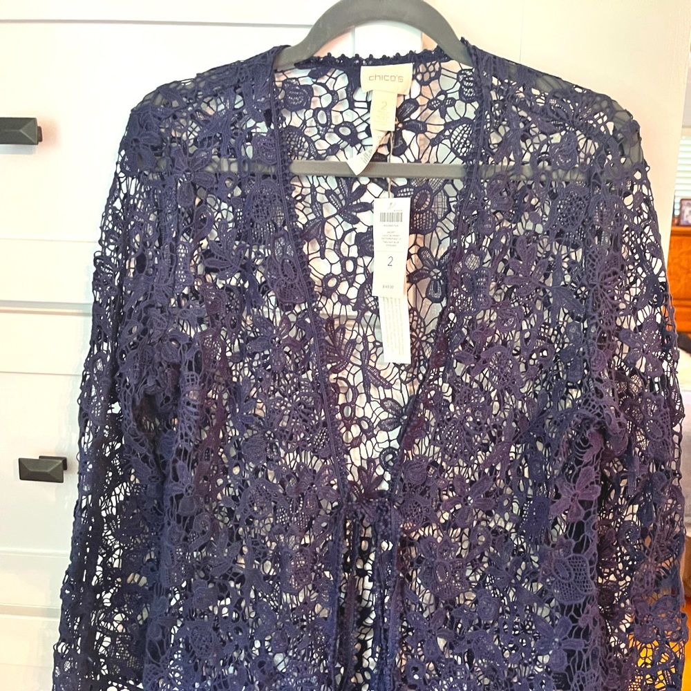 Chicos Crochet Cardigan Size 2 - Large NWT